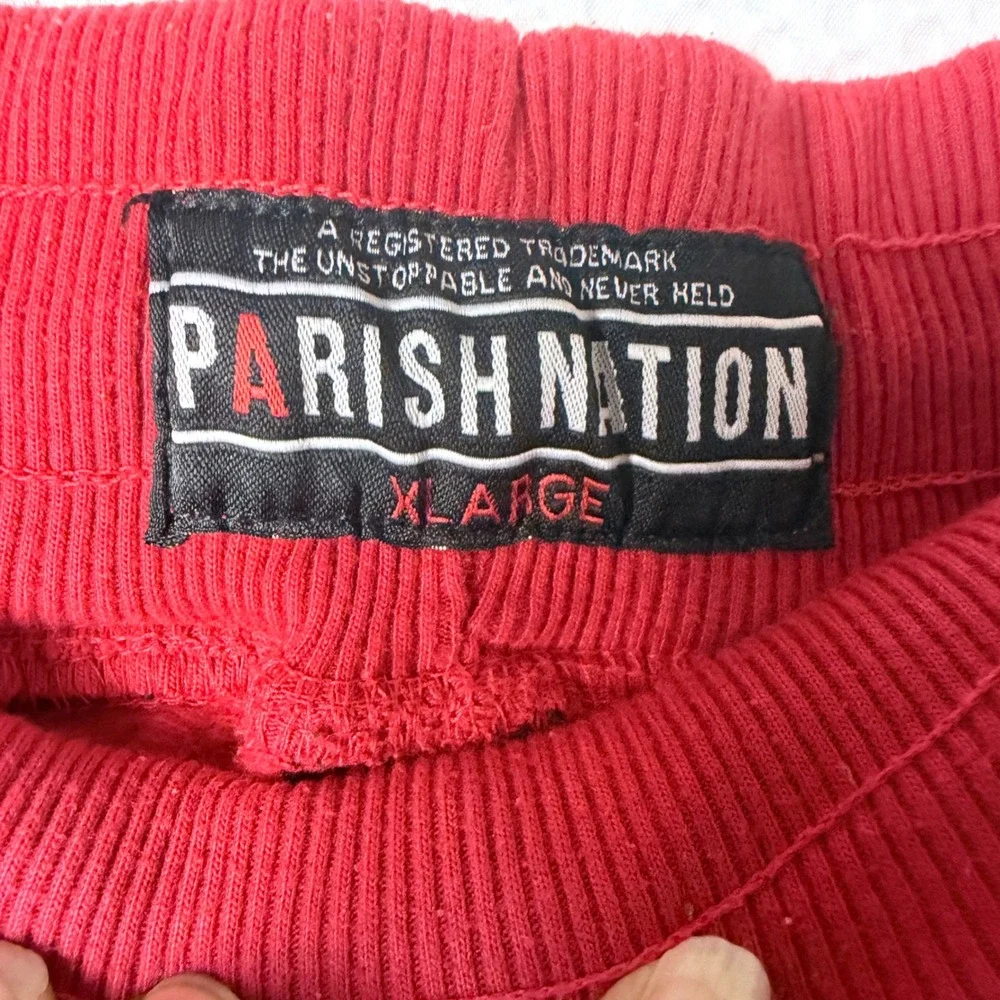 Parish Nation Joggers Men XL Red Streetwear Quilted Faux Leather Trim Moto Pants